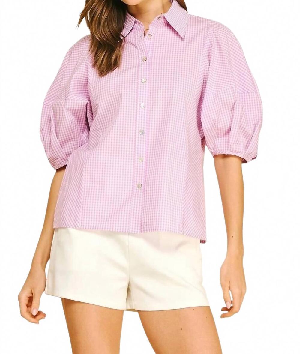 NEW PINCH easter chic gingham blouse in purple